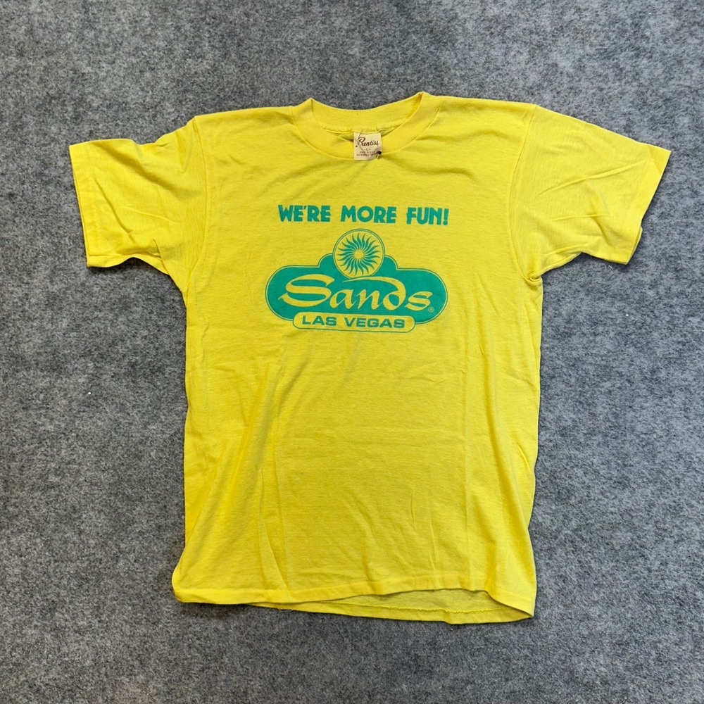 Prentiss Sands Las Vegas T Shirt Mens L Yellow Excellent Vintage Single Stitch